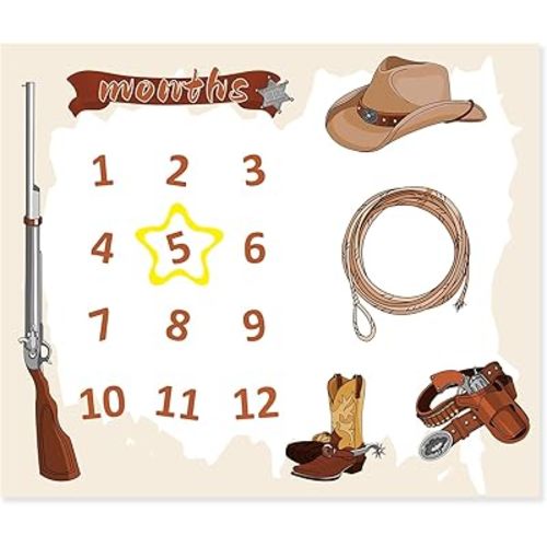 Cowboy Theme Baby Monthly Milestone Blanket Soft Flannel Gun Boots Hats Nursery Blanket for Newborn Mom Giftsfor Newborn Baby Shower Photography Background 40x48inch