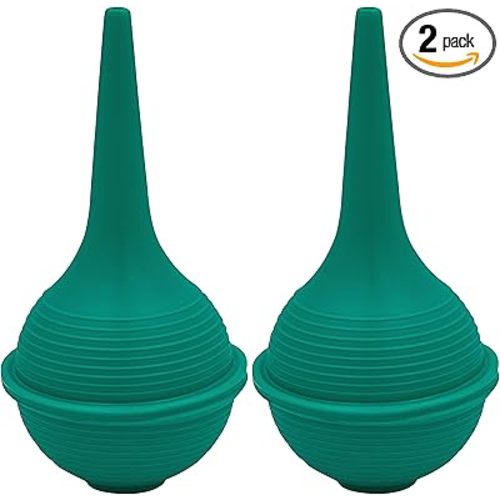 Sterile Rubber Bulb Syringe, 2 Pack, Green 1oz, Ear Wax Removal Ear Syringes For Baby & Adult Nasal Care, Sinus Rinse, Ear Syringes For Removing Ear Wax, Gentle Irrigation, Flat Bottom For Stability,