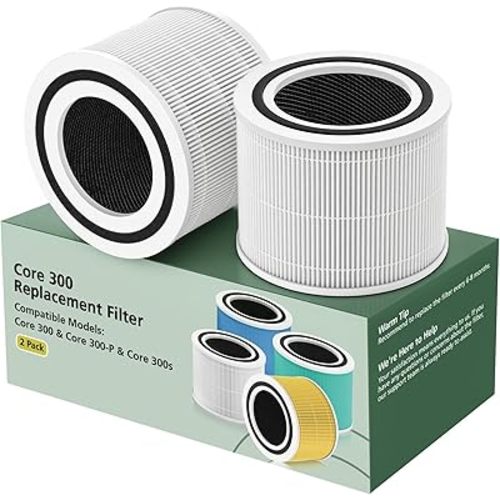 Core 300 Replacement Filter for LEVOIT Core 300 Core300-P Core 300S Core 300-P VortexAir Air Purifier, Core 300-RF, 3-in-1 HEPA Activated Carbon, 2 Pack, White, Core 300-P