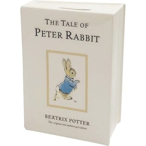 Enesco Beatrix Potter The Tale of Peter Rabbit Book Cover Baby Nursery Coin Bank, 5.71 Inch, White