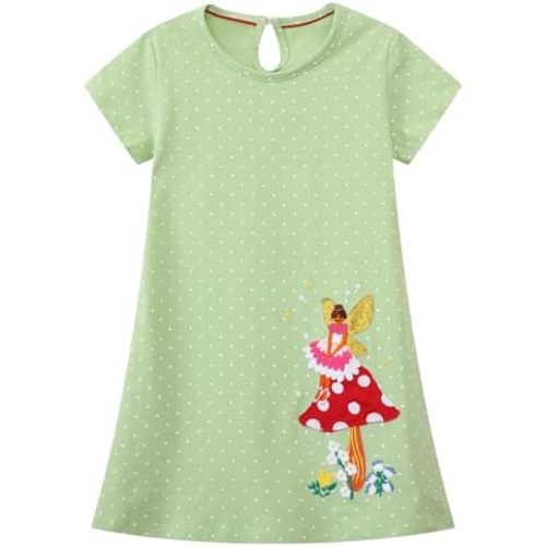 FreeLu Toddler Girls Cotton Summer Short Sleeve Dress Cartoon Print Casual Jersey Dresses