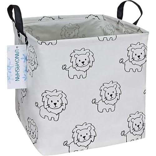 LANGYASHAN Square Storage Baskets Waterproof Canvas Children Laundry Nursery Hamper for Shelves Gift Baskets Toy Organizer Room Decor(Lion)