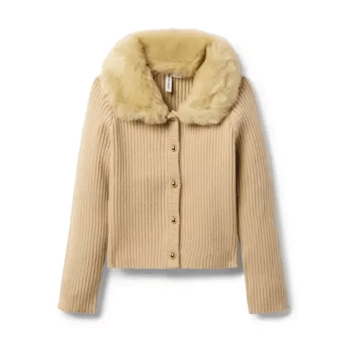 Girl Sandrift Heather Faux Fur Collar Cardigan by Janie and Jack