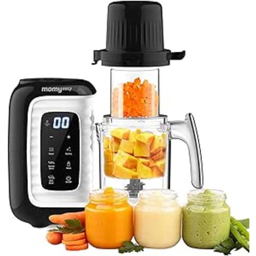MOMYEASY Baby Food Maker, Food Steamer with Dual-Layer Steam Basket, Black