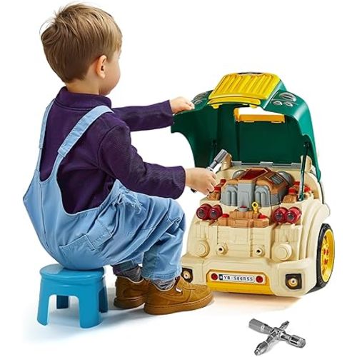 VEVOR Engine Toy, 60 Pieces, Kids Mechanic Car Repair Set with Removable Parts, Lights and Sounds, Steering Wheel and Horn, Kids Mechanic Workshop Set for Toddler Ages 3 Years and Up, Green