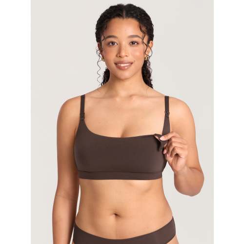 Cotton Scoop Neck Nursing Bralette - Clay Brown