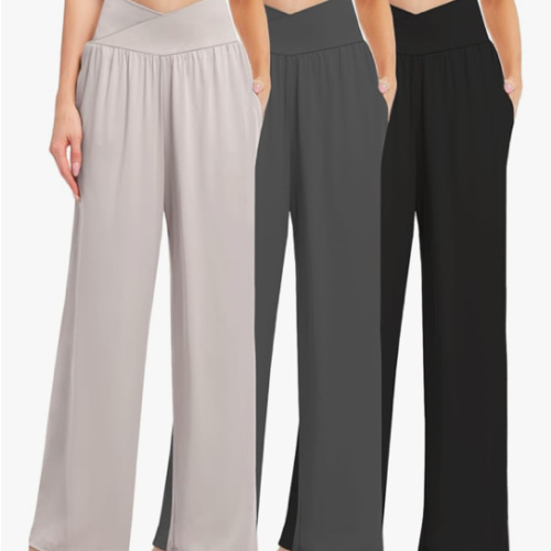 3 Pack Women's Wide Leg Pants Crossover with Pockets High Waist Loose Sweatpants Casual Lounge Yoga Workout Palazzo