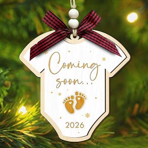 Gifts for Expecting Parents - Baby Coming Soon 2026 Ornament - Baby Pregnancy Announcement for Husband, Grandparents, Family - Pregnant Ornament 2025 - Wooden Christmas Ornament