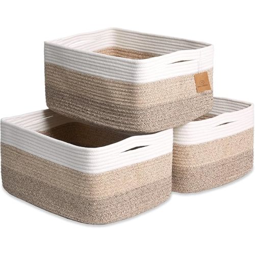 NaturalCozy Storage Baskets 16.8”x13”x7.6” Cotton Rope Woven Baskets for Organizing 3-Pack | Toy Storage Bins | Basket for Shelves, Laundry, Blanket, Clothes, Closet, Kitchen, Bathroom, Gifts