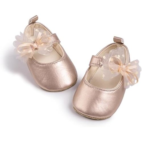 Meckior Infant Baby Girls Soft Sole Bowknot Princess Wedding Dress Mary Jane Flats Prewalker Newborn Light Baby Sneaker Shoes