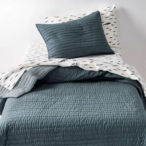 Cozy Cloud Slate Blue Washed 100% Organic Cotton Kids Full/Queen Quilt