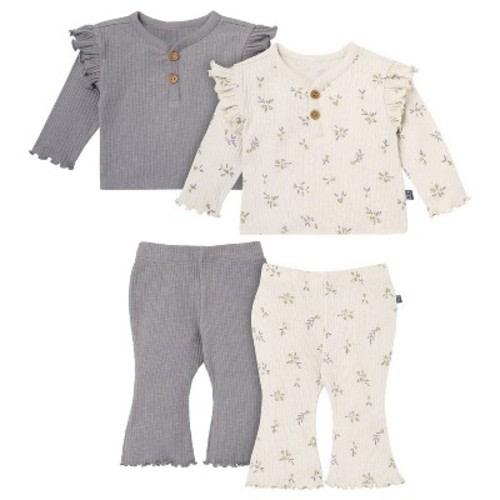 Modern Moments by Gerber Baby Girls' 4-Piece Henley Ruffle Top With Pants, Gray, 3-6 Months