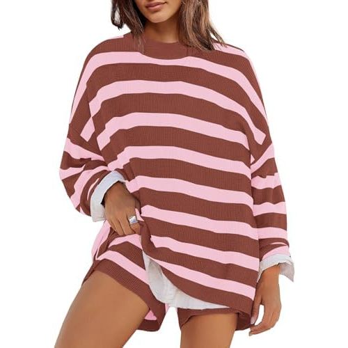 Panadila Womens Striped Sweater Set Oversized Lounge Sets Matching Pajamas Long Sleeve Sweater Top and Shorts