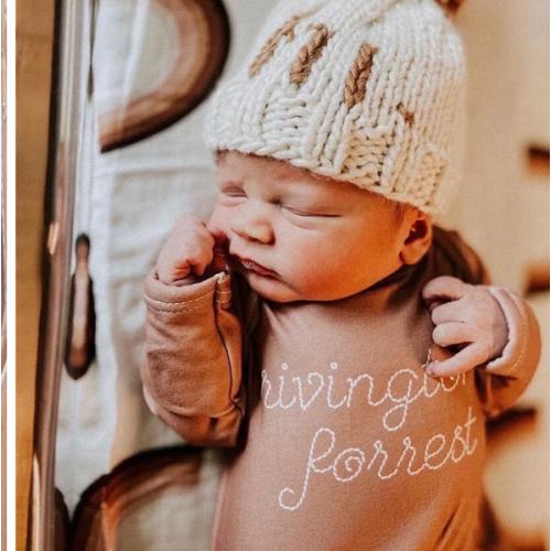 Personalized Stitched Newborn Baby Knot Gown | Warm Neutrals