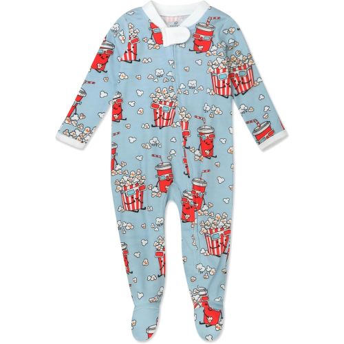 HonestBaby Sleep and Play Footed Pajamas One-piece Sleeper Jumpsuit Zip-front Pjs Organic Cotton for Baby Girls, Unisex, Cinema Snacks, 6-9 Months