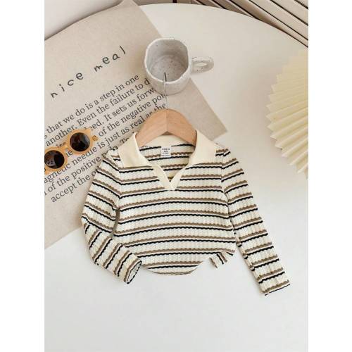 SHEIN LMoss Kids Baby Girl Polo Collar Striped Cropped T-Shirt, Girls Autumn Casual Daily Wear | SHEIN USA