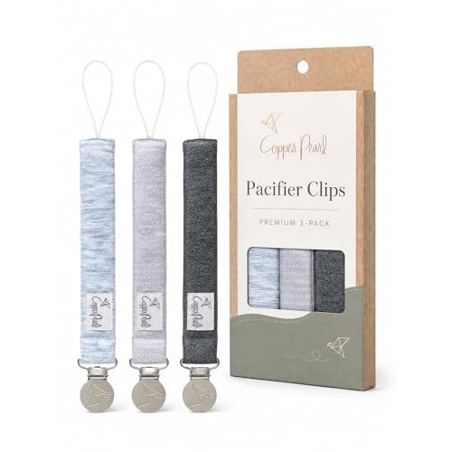 Copper Pearl 3-Pack Pacifier Holders: Premium Knit Binky Clips for Baby Girls and Boys - Stylish Stainless Steel Design for Secure No-Drop Attachment - Lennon