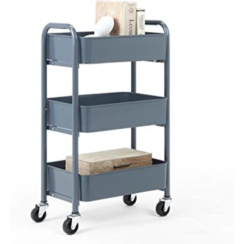 SunnyPoint 3-Tier Delicate Compact Rolling Metal Storage Organizer - Mobile Utility Cart Kitchen/Under Desk Cart with Caster Wheels - Blue (15.35" X 10.24" X 26.8"H)
