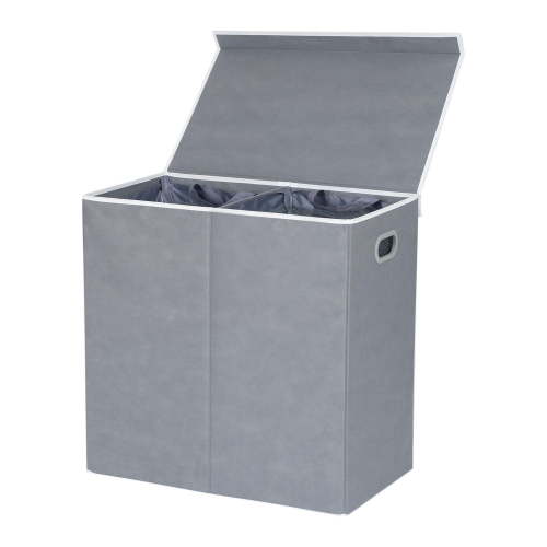 Mainstays Double Laundry Hamper with Lid, Two Removable Mesh Sorters for Adult, Laundy Basket, Lid with Magnet for Easy Open/Close, Assembled size: 23 in. W x 13 in. D x 22.8 in. H