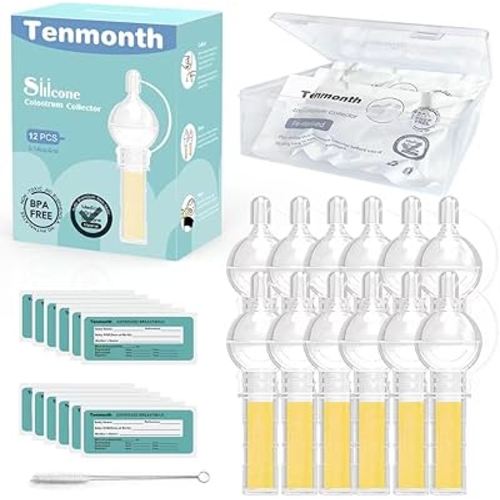 Colostrum Collector Kit Tenmonth Breast Milk Collector with Storage Case Set, Portable Colostrum Container Ready-to-Use, BPA Free 0.1oz/4ml, 12pcs