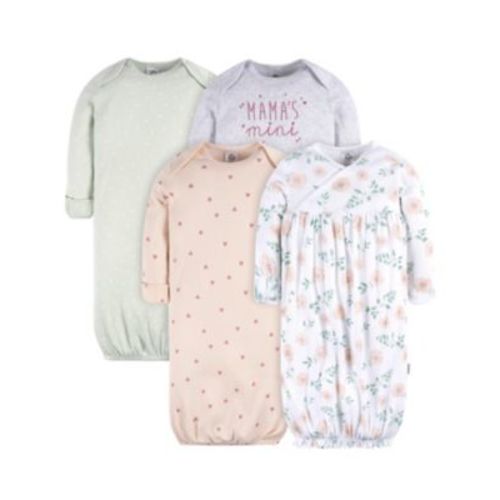 Baby Girls Gowns with Mitten Cuffs, 4-Pack NB