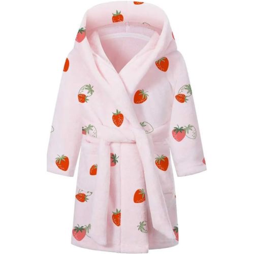 Umeyda Girls Fleece Hooded Robes, Warm Printed Bath Robe for Kids Soft Fuzzy Bathrobe for Gifts