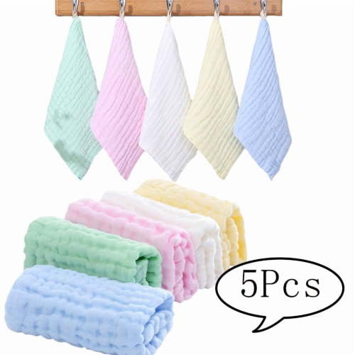 KEINXS 12x12 Inch Baby Muslin Washcloths, Natural Cotton Baby Wipes, Super Soft Face Towel for Sensitive Skin, Baby Register Shower Gift(5 Colors)
