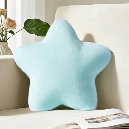 Star Pillow 15.4" Cute Soft Faux Plush Blue Decorative Throw Pillows | Fluffy PP cotton Filling,Comfortable, For Couch Bed Sofa Chair, Aesthetic Living Room Bedroom Decor, Gift For boys teens