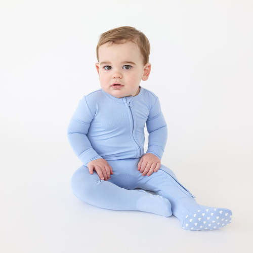 3-6M Posh Peanut Cloud Blue Footie Zippered One Piece