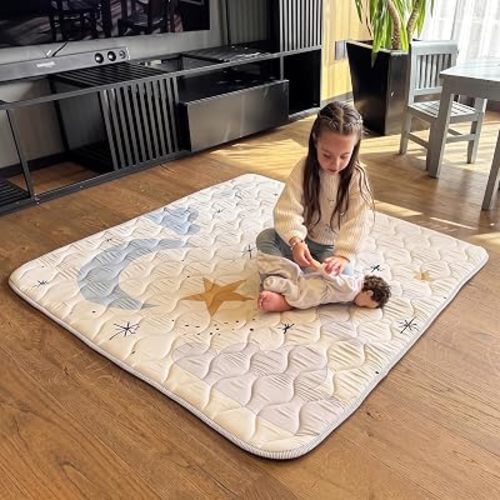 MioTetto Baby Mat for Floor, 50" x 50" Playpen Mat, Thick Soft Foam Padding Baby Play Mat, Portable Quilted playmat -Washable Baby Floor Play mat, Non-Slip Play Mat for Babies & Toddlers