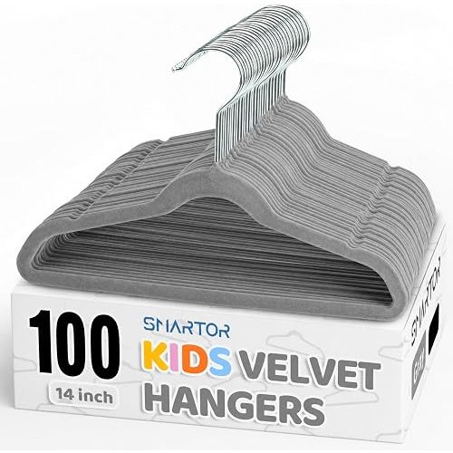 Smartor Premium 14 Inch Kids Hangers 100 Pack, Baby Velvet Hanger Non Slip