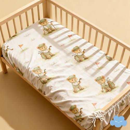 Golf Nursery Crib Sheet, Teddy Bear Golfers Toddler Bedding