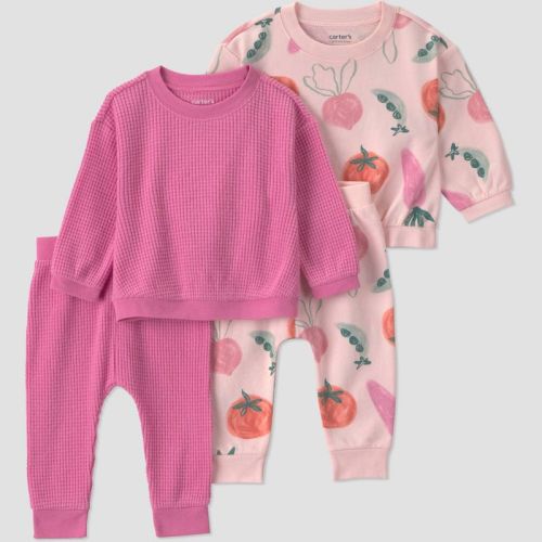 Carter's Just One You® Baby Girls' 4pc Vegetable Sweatshirt and Jogger Pants Set - Pink 3M