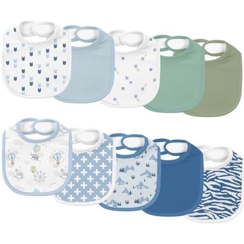 10 Pack Cotton Snap Bibs for Baby Boy Girl, Super Soft Drool Bibs for Teething and Feeding