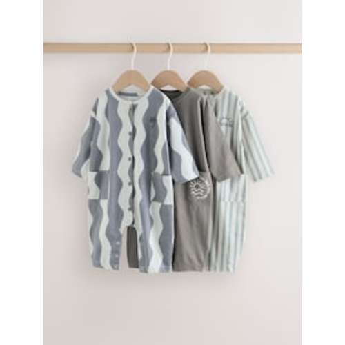 Buy Neutral Sunbaked Printed Button Through Jersey Baby Rompers 3 Pack from Next USA
