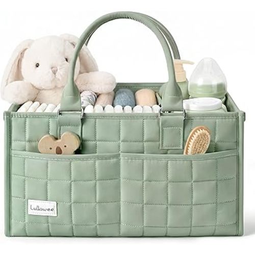 Baby Diaper Caddy Organizer, Portable Nursery Storage Basket with Handle for Newborn Boy or Girl, Gift for Baby Shower Essentials, Registry Must Have Bag, Caddie Car Organizer (Green)