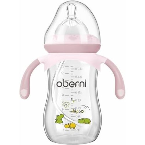 Baby Bottles, Weighted Straw Toddler Milk Bottles with Non-Slip Handle, Size + Variable Fast Flow, 12+ Months, BPA-Free, Pink/1Pack/9oz