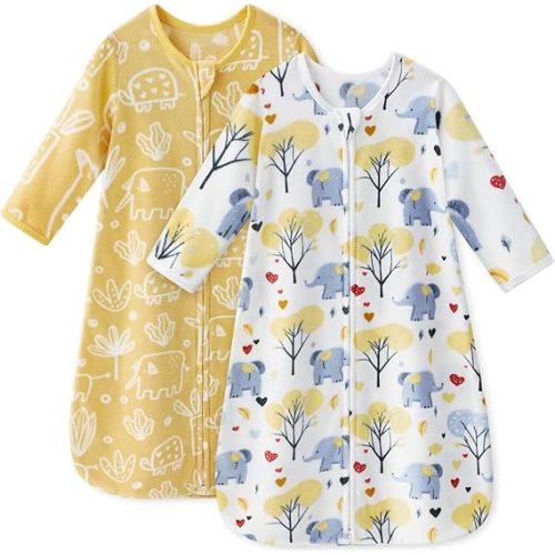 Fleece Baby Sleep Sack 12-18 Months Long Sleeve 1.0 Tog Baby Wearable Blanket Microfleece Sleeping Sack with 2-Way Zipper for Toddler Infant Yellow & White Elephant