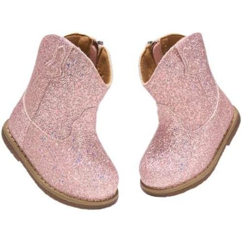 Newsonet Baby Cowboy Cowgirl Boots Infant Western Boots Toddler Boys Girls Round Toe Riding Mid Calf Boots All Seasons for 6 9 12 18 24 Months