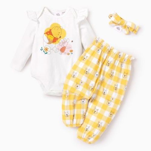 3pcs Disney Winnie the Pooh Baby Ariel Ruffled Smocked Top And Bloomer Shorts Outfit Set