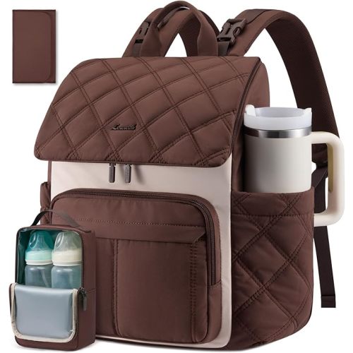 LOVEVOOK Diaper Bag Backpack With Pocket For Large Capacity Cup,Multi-Function Baby Travel Bag For Mom Dad,Waterproof Baby Bag for Boys Girls with Changing Pad,Insulated Bag,Stroller Straps,Brown