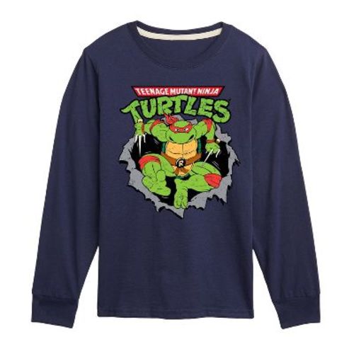 Boys' Teenage Mutant Ninja Turtles Raphael Breaking Through Shirt Long Sleeve Graphic T-Shirt - Navy - 2T