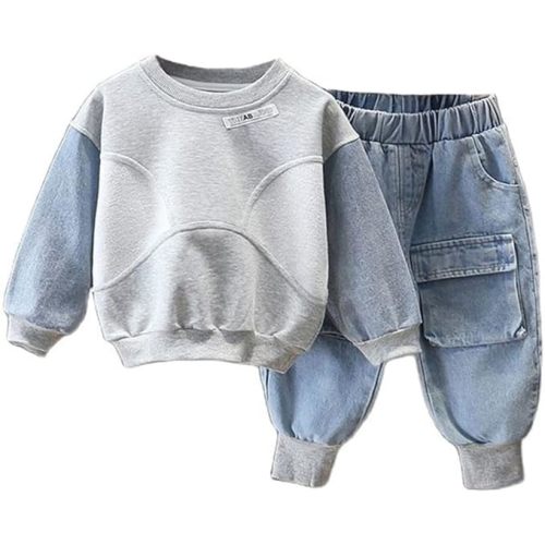 Baby Boys Clothes Toddler Casual Outfits for Children Two Piece Suit Solid Color Sweater+Denim Pants