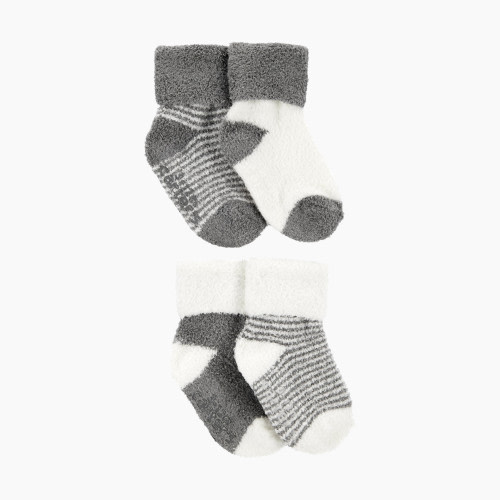 Carter's Chenille Booties (4 Pack) - Neutral/White Stripes, 0-3