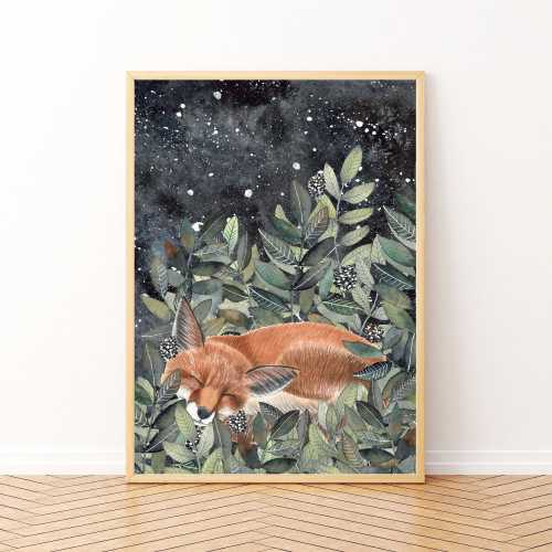Fox in Forest Art Print: Woodland Nursery Decor