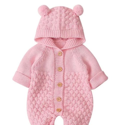 Button Knitted Romper with Cap Outerwear - MyLoveHoney Baby Clothing