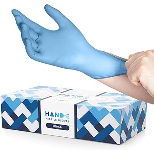 Hand-E Touch Blue Nitrile Disposable Gloves - Latex Free Medical Exam Gloves, Powder Free, Food Safe, Cooking