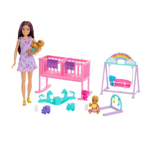 Free Shipping! Barbie Skipper Twin Nursery Playset with Crib Swing See-Saw and Accessories