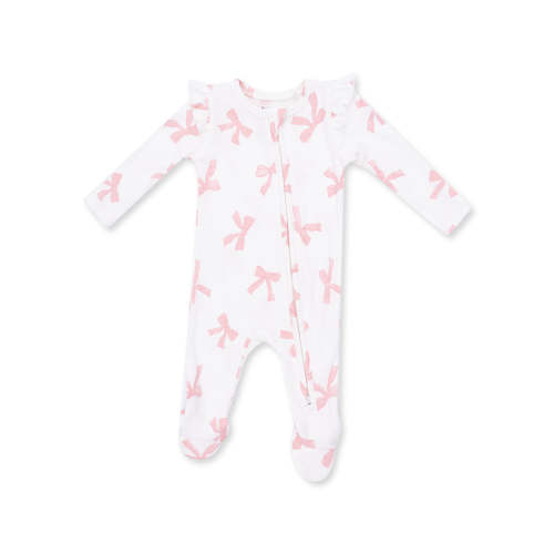 Ribbed Ruffle Sleeve 2-Way Zip Footie, Sweet Bows