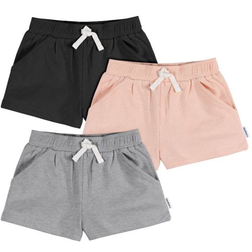 Gerber Baby Girls' Knit Shorts, Grey/Pink/Black, 0-3 Months, 3-Pack
